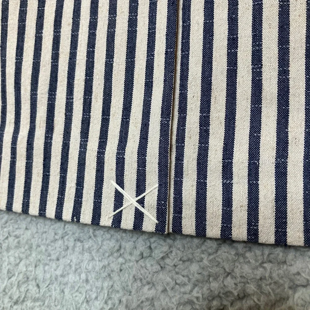 NWOT Linda Matthews Pencil Skirt Women M Navy Oatmeal Linen Blend Striped Belted